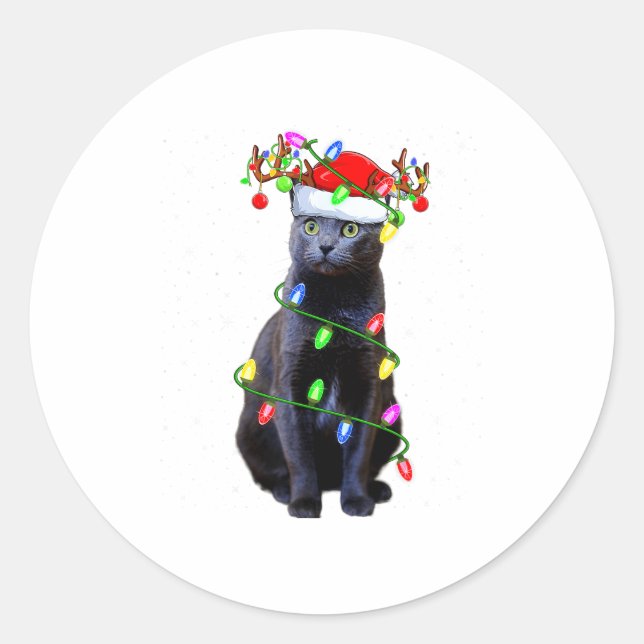 Adesivo Cat Lover Xmas Lighting Santa Russian Blue Cat Chr (Frente)