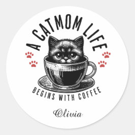 Adesivo Cat Mãe A Vida Começa com Café - personalizado
