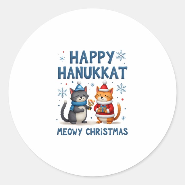 Adesivo Cat Merry Christmas Happy Hanukkah Jewish Christia (Frente)