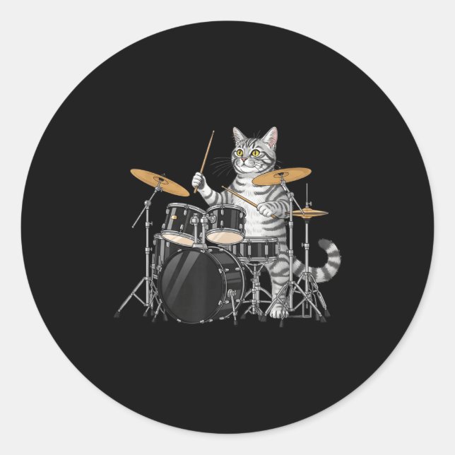 Adesivo Cat Playing Drums Drumset Drumkit Drumming Drum Dr (Frente)