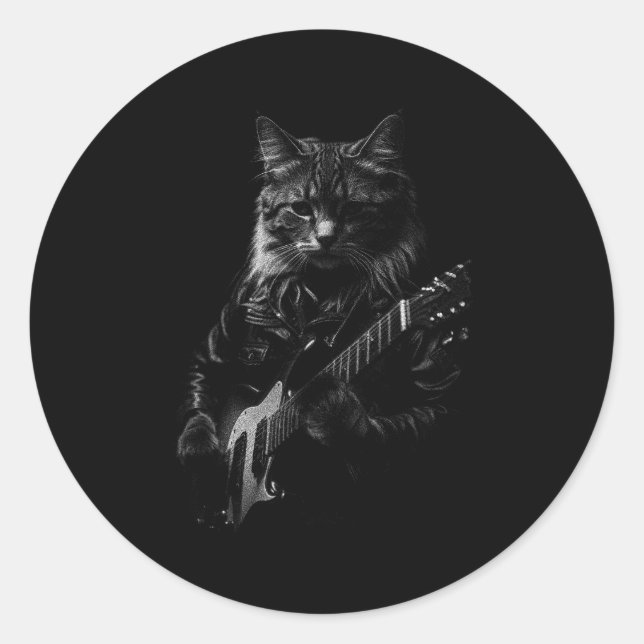 Adesivo Cat Playing Guitar Rock Star Rock And Roll Men Wom (Frente)