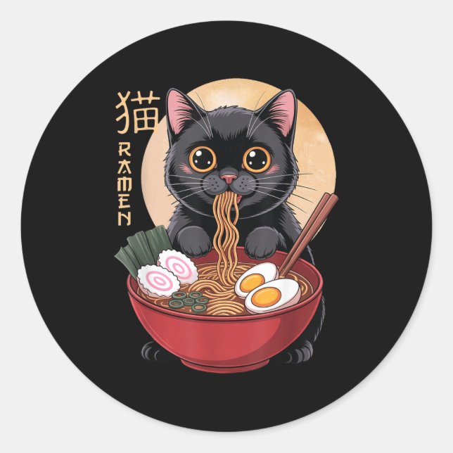 Adesivo Cat Ramen Funny Graphic Tees Japanese Kawaii Cat A (Frente)