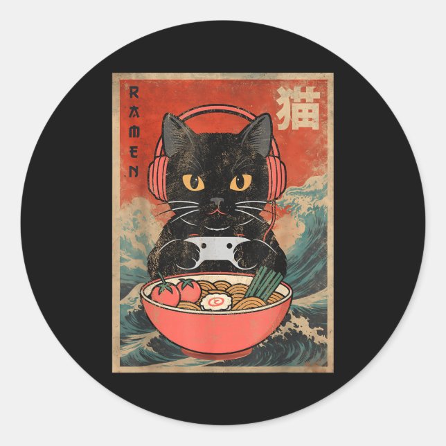 Adesivo Cat Ramen Japanese Funny Graphic Kawaii Anime  (Frente)