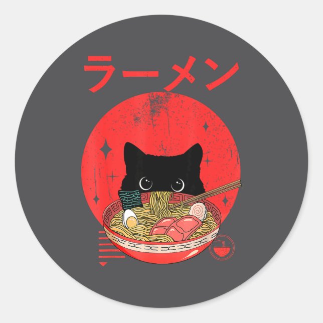 Adesivo Cat Ramen Japanese Funny Graphic Tees Kawaii Cat A (Frente)