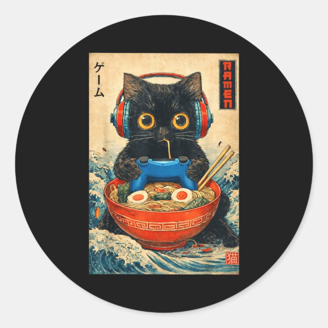 Adesivo Cat Ramen Japanese Funny Graphic Tees Kawaii Cat A (Frente)