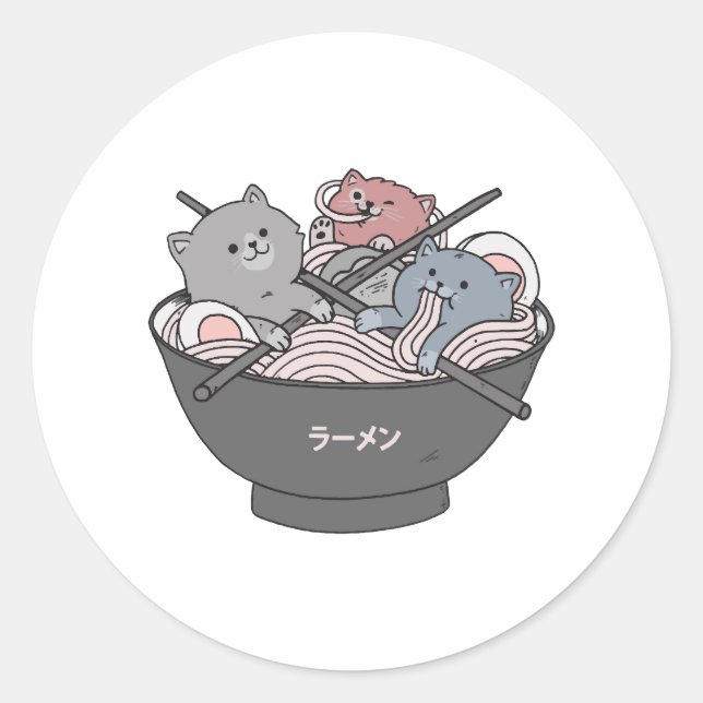 Adesivo Cat Ramen Kawaii (Frente)