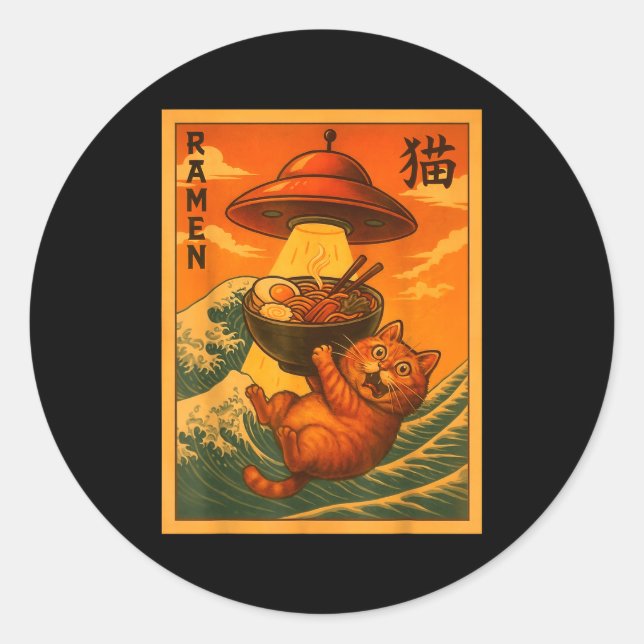Adesivo Cat Ramen Ufo Funny Japanese Anime Men Women Teens (Frente)