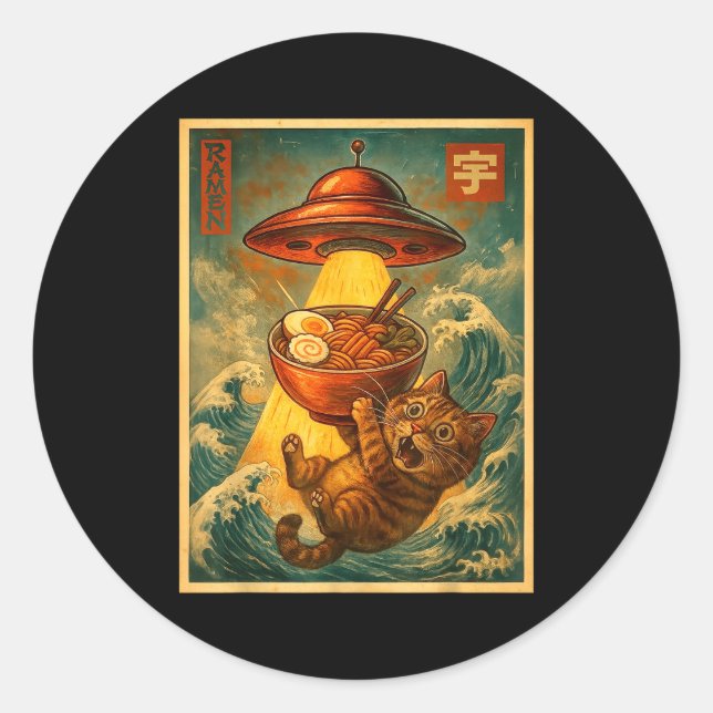 Adesivo Cat Ramen Ufo Funny Men Women Teens Kids Japanese  (Frente)