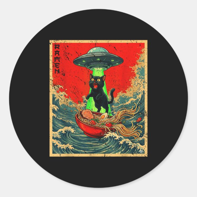 Adesivo Cat Ramen Ufo Japanese Anime Graphic Tees Men Wome (Frente)