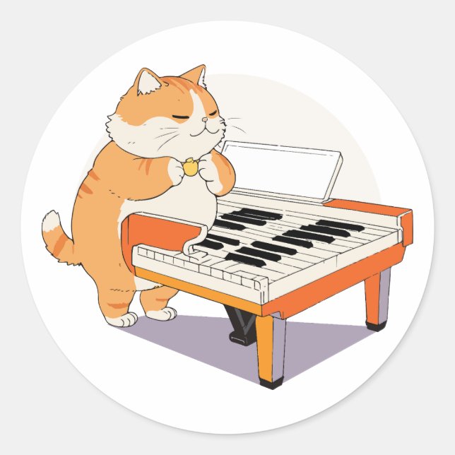 Adesivo Cat Reproduz O Piano (Frente)