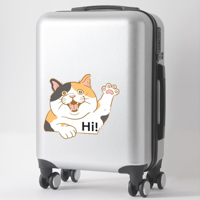 Adesivo Cat Say Hi Vinyl Sticker, Cat Sticker (Mala)