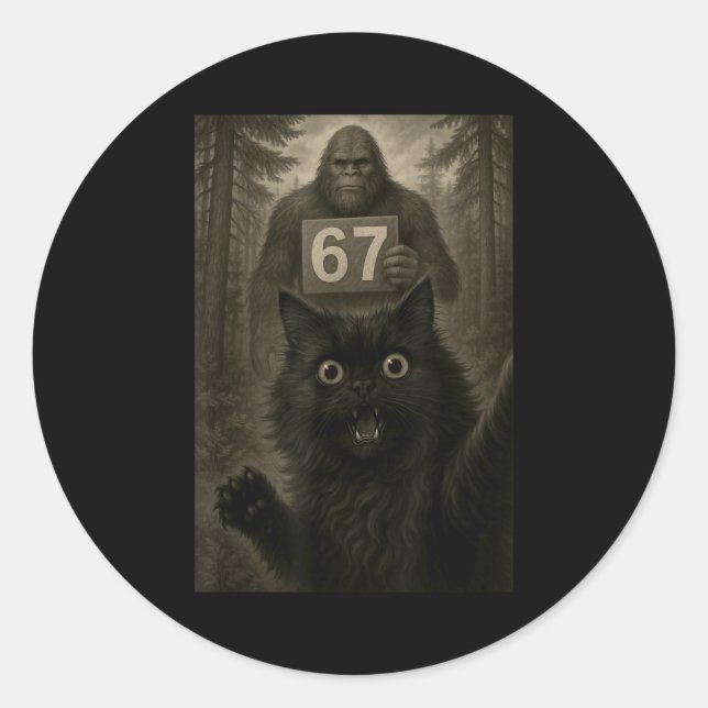 Adesivo Cat Selfie 67 Meme Six Seven Funny Bigfoot  (Frente)