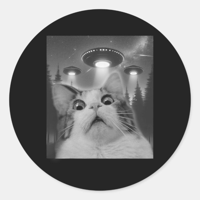 Adesivo Cat Selfie Com Ufos (Frente)