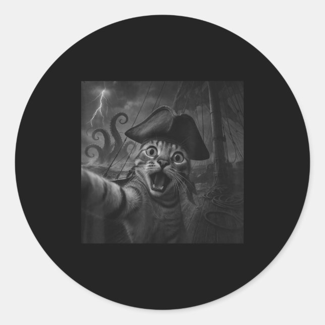 Adesivo Cat Selfie With Kraken Octopus Funny Meme Men Wome (Frente)