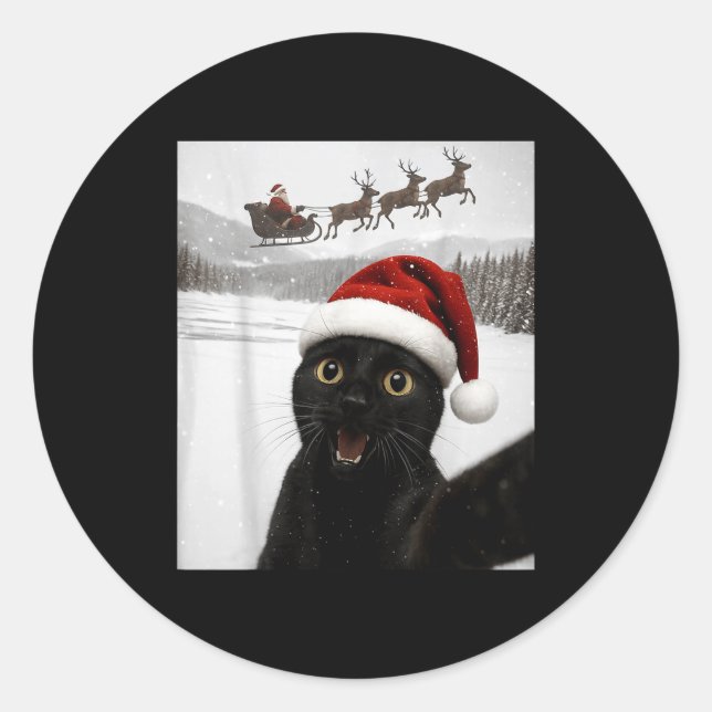 Adesivo Cat Selfie With Santa Funny Black Cat Christmas Me (Frente)