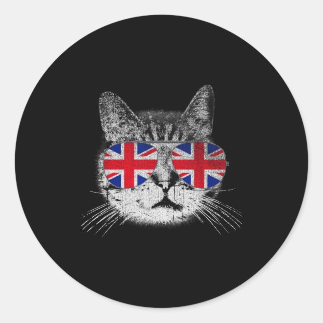 Adesivo Cat Shirt Union Jack Flag Country Retro England Br (Frente)