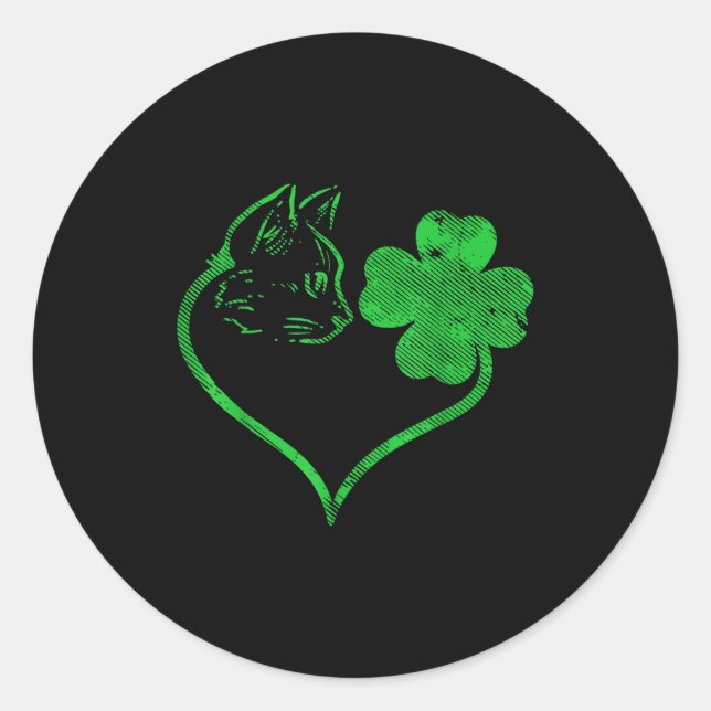 Adesivo Cat Silhouette Shamrock St Patricks Day Kitten Lov (Frente)