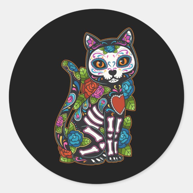 Adesivo Cat Sugar Skull México Calavera Dia De Los Muertos (Frente)