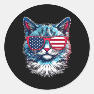 Adesivo Cat Sungles Usa Flag 4 De Julho