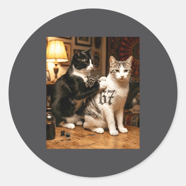 Adesivo Cat Tattoo Artist 67 Six Seven Seis Siete Brain Ro (Frente)