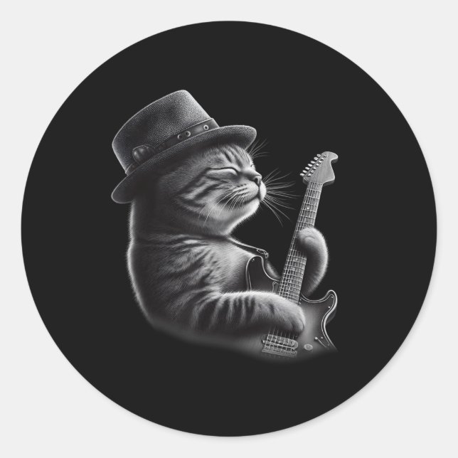 Adesivo Cat Tocando Violão - Gato de Violão Engraçado (Frente)
