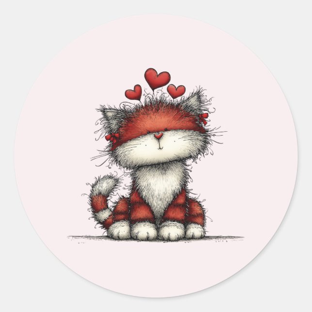 Adesivo Cat with Red Love Hearts Cute and Funny (Frente)