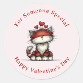 Adesivo Cat with Red Love Hearts Cute Fun Valentine's Day