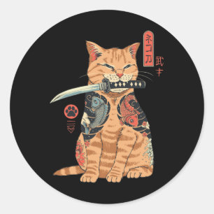 Adesivo Catana Cat Vintage Gato de inspiração japonesa e b