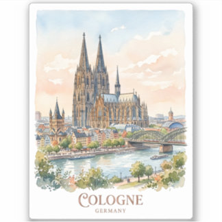 Adesivo Catedral de Colônia Alemanha Aquarela Silhueta da