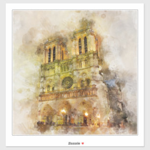 Adesivo Catedral de Notre Dame de Ilustração Watercolor Pa