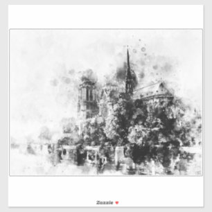 Adesivo Catedral Negra e Branca da Ilustração Notre-Dame