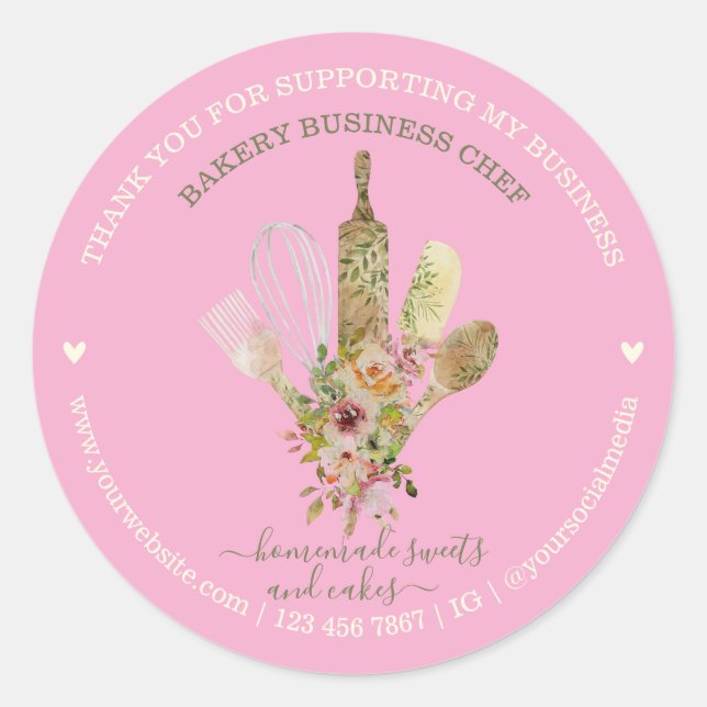 Adesivo Catering Bakery Chef Russo rosa fofo (Frente)