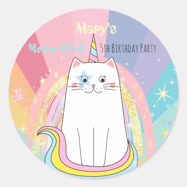 Adesivo Caticorn Cat Miow-Gical Birthday Kid (Frente)