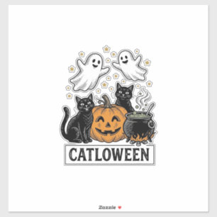 Adesivo Catloween Vintage Gato Fantasma Camisa de Hallowee