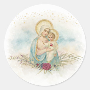 Adesivo Católico Floral Vintage Madonna e Filho