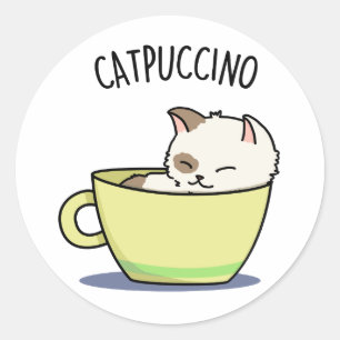 Adesivo Catpuccino Gatinho Engraçado Gato Em Pun De Xícara