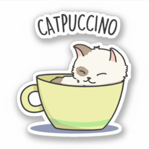 Adesivo Catpuccino Gato De Gatinho Engraçado Na Taça