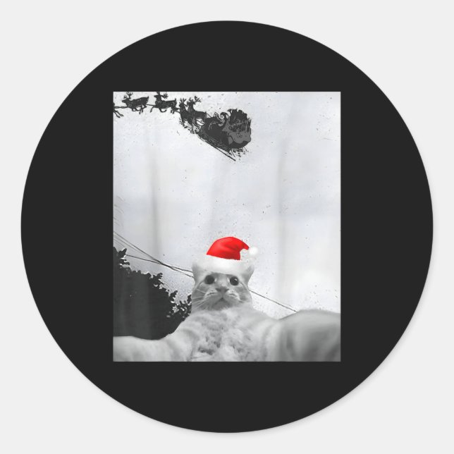 Adesivo Cats Meme Funny Cat Selfie With Santa Hat Christma (Frente)