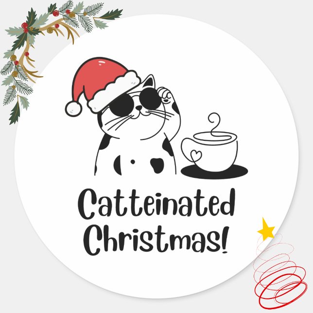 Adesivo Catteinated Christmas Coffee and Cat Lover Holiday (Criador carregado)