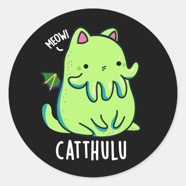 Adesivo Catthulu Funny Cthulhu Cat Pun Dark BG (Frente)