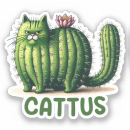 Adesivo Cattus Cactus Pun Engraçado Vinheta Gato