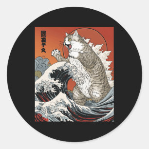 Adesivo Catzilla Cat Arte Japonesa Engraçado Gato Para Hom