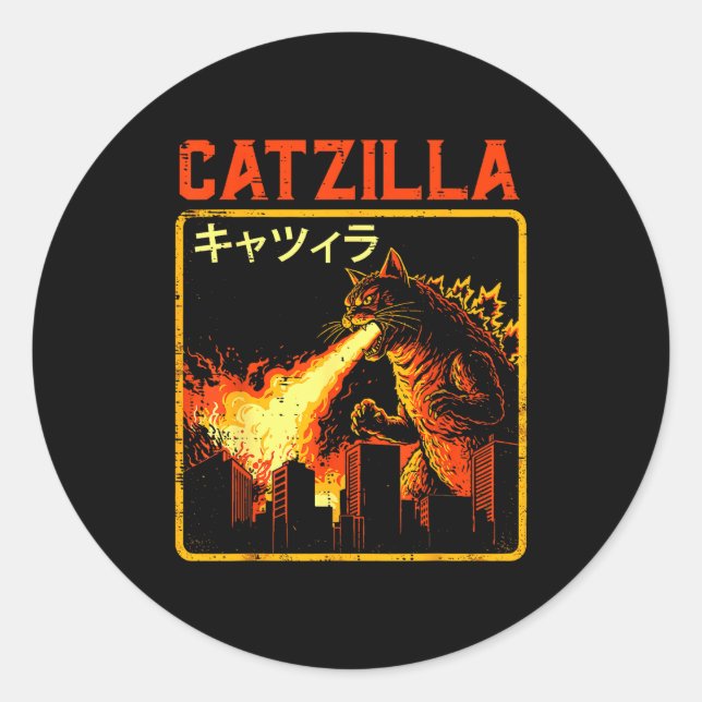 Adesivo Catzilla Cat Monster Funny Japanese Parody Women M (Frente)