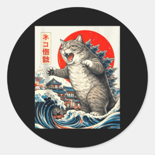 Adesivo Catzilla Gato Arte Japonês Gráfico de Gato Engraça