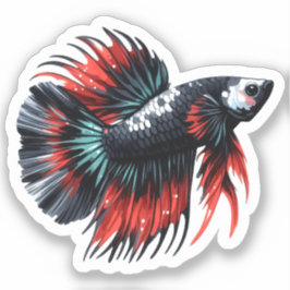 Adesivo Cauda-coroa Betta Fish Black White e Red