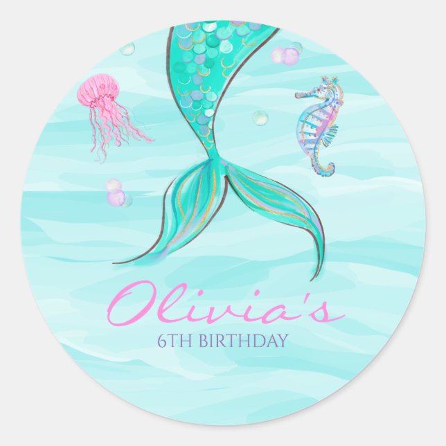 Adesivo Cauda de Sereia Sob o Mar Aniversário (Frente)