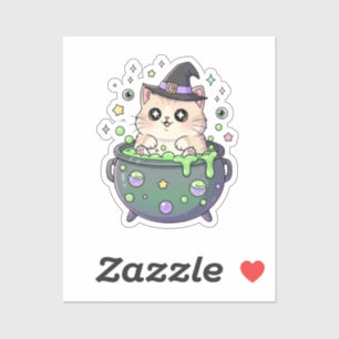 Adesivo Cauldron Cutie - Chubby Kitten em uma bruxa borbul