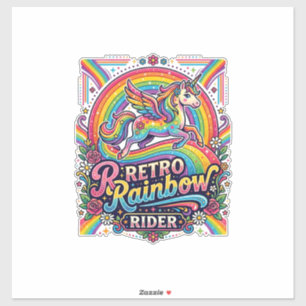 Adesivo Cavaleiro Unicórnio Arco-íris Retro