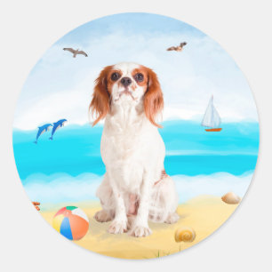 Adesivo Cavalier King Cachorro na Praia