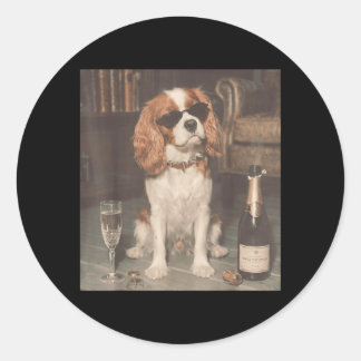 Adesivo Cavalier King Charles Bebendo Champanhe Engraçado